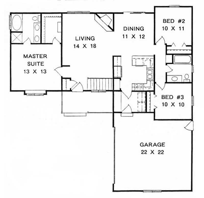 Floor Plan First Story of Ranch Plan #103-1042