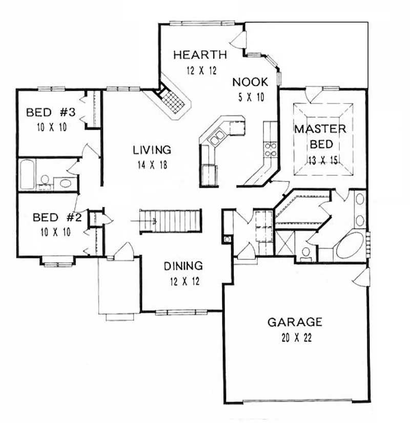 Floor Plan First Story of Ranch Plan #103-1045