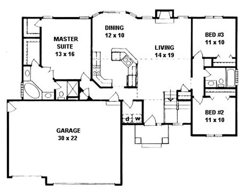 Floor Plan First Story of Ranch Plan #103-1050