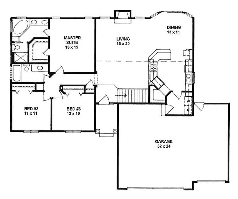 Floor Plan First Story of Ranch Plan #103-1052