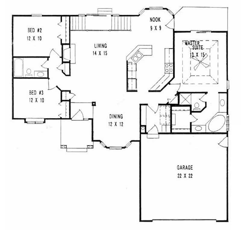 Floor Plan First Story of Ranch Plan #103-1054