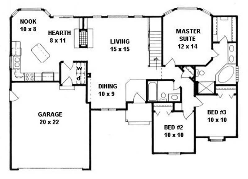 Floor Plan First Story of Ranch Plan #103-1057
