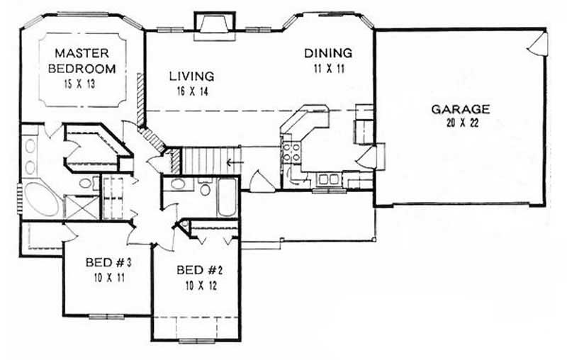Floor Plan First Story of Ranch Plan #103-1061