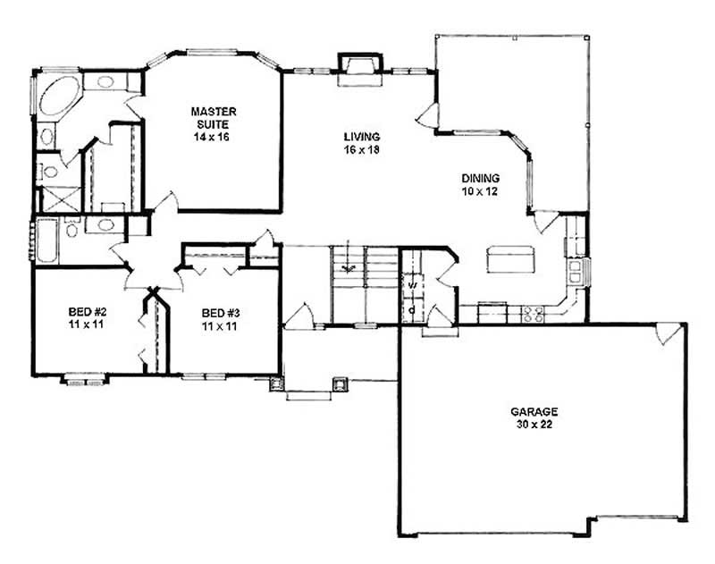 Floor Plan First Story of Ranch Plan #103-1066