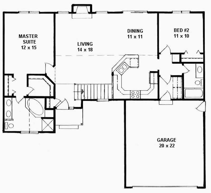 Floor Plan First Story of Ranch Plan #103-1069