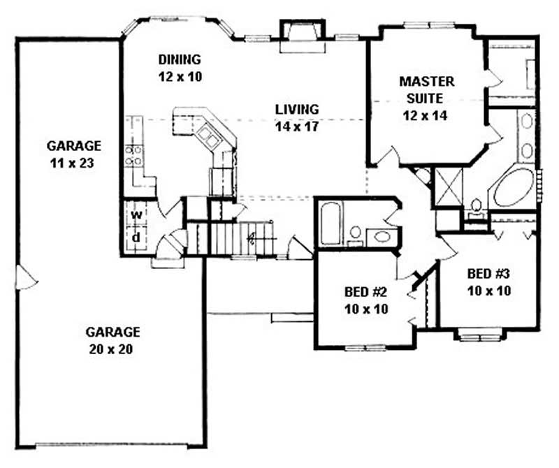 Floor Plan First Story of Ranch Plan #103-1070