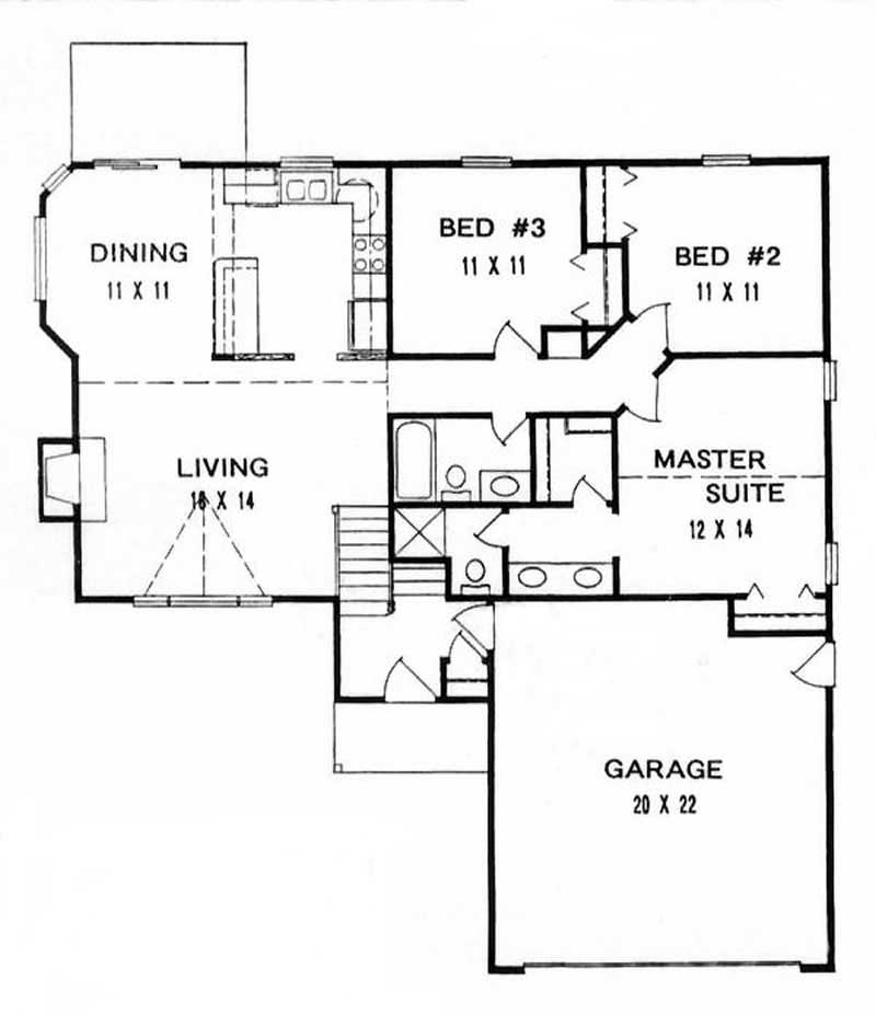 Floor Plan First Story of Ranch Plan #103-1072