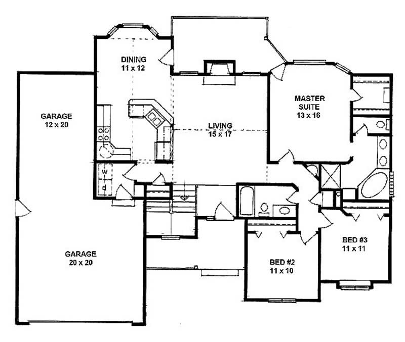Floor Plan First Story of Ranch Plan #103-1075