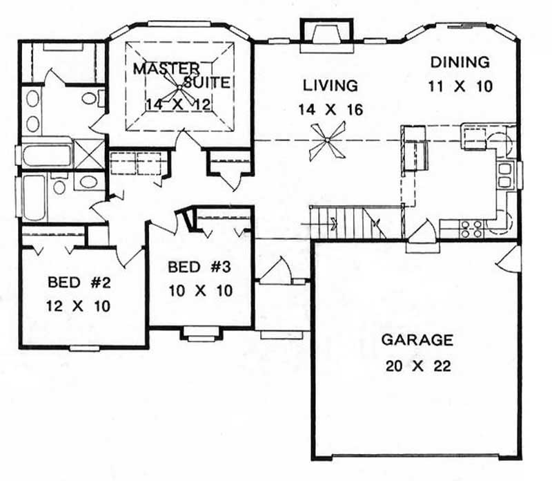 Floor Plan First Story of Ranch Plan #103-1076