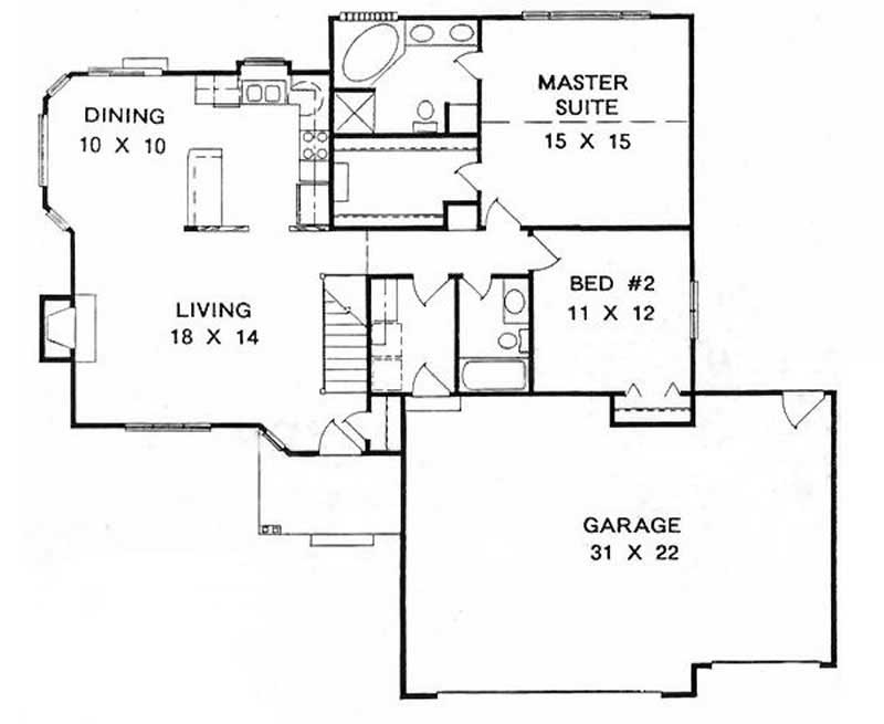 Floor Plan First Story of Ranch Plan #103-1079