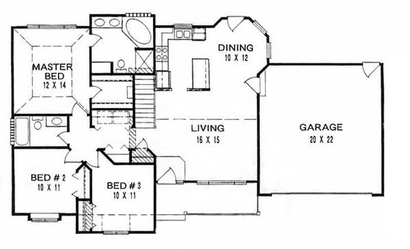 Floor Plan First Story of Ranch Plan #103-1086