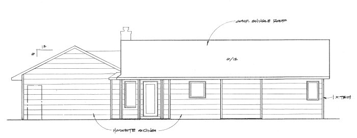 Home Plan Rear Elevation of this 2-Bedroom,982 Sq Ft Plan -103-1087