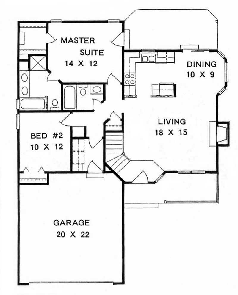 Floor Plan First Story of Ranch Plan #103-1098