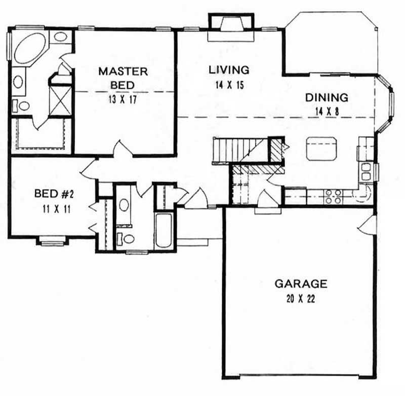 Floor Plan First Story of Ranch Plan #103-1099