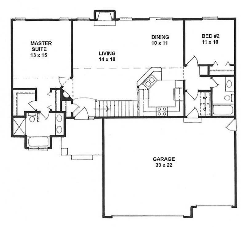 Floor Plan First Story of Ranch Plan #103-1100