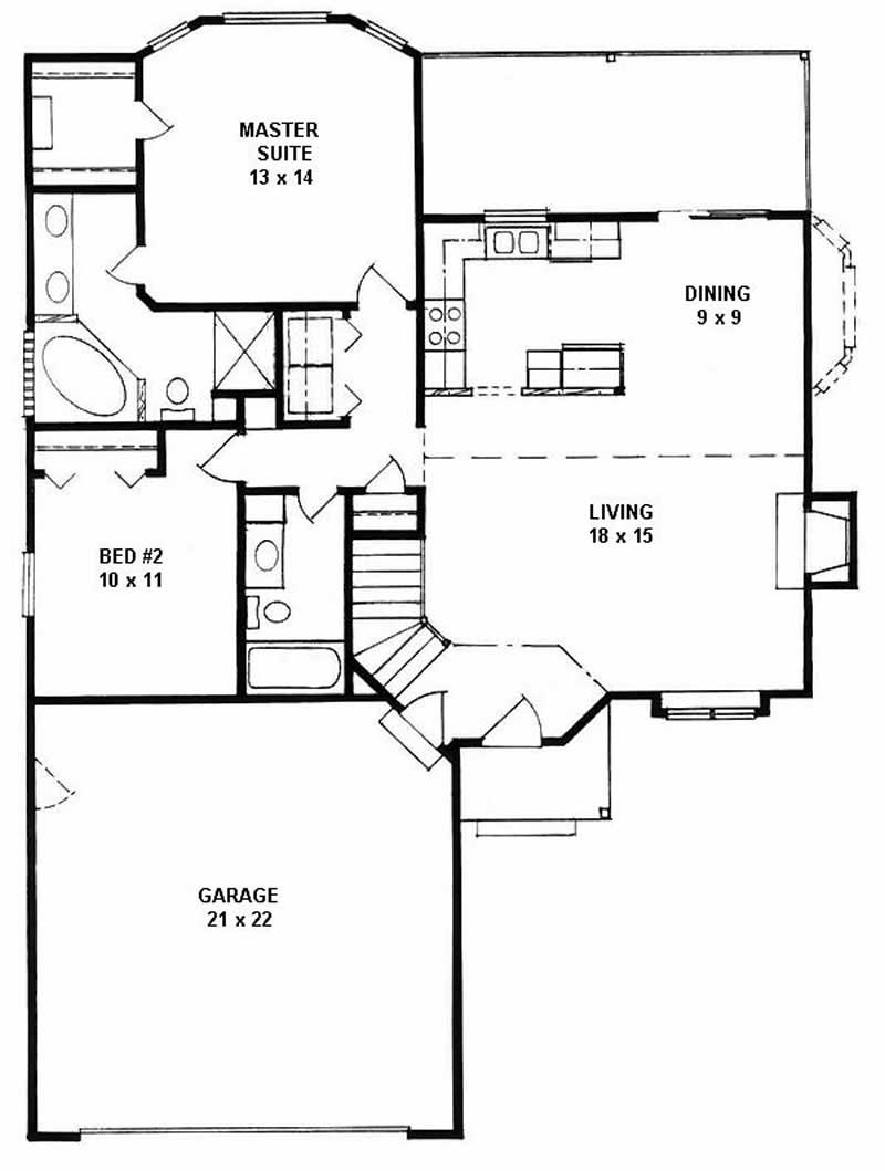 Floor Plan First Story of Ranch Plan #103-1101