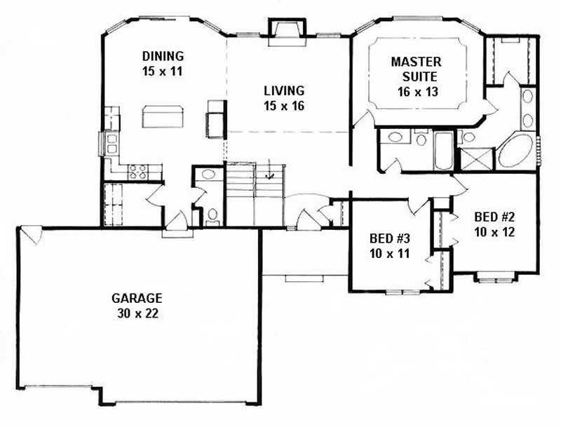 Floor Plan First Story of Ranch Plan #103-1104