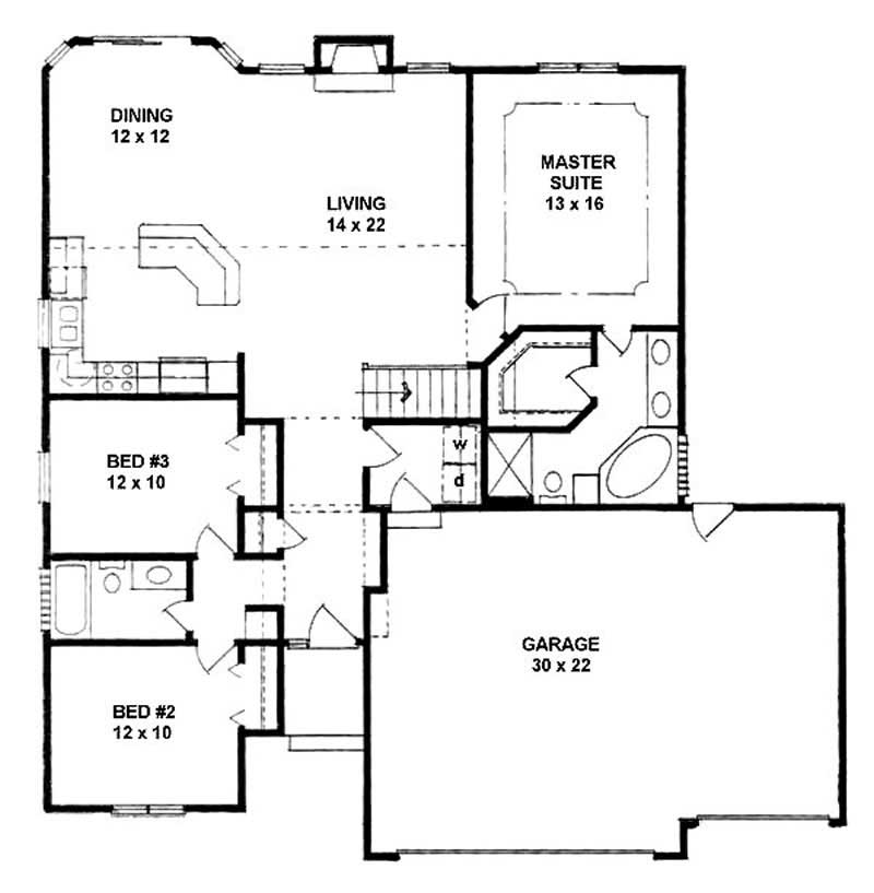 Floor Plan First Story of Ranch Plan #103-1106