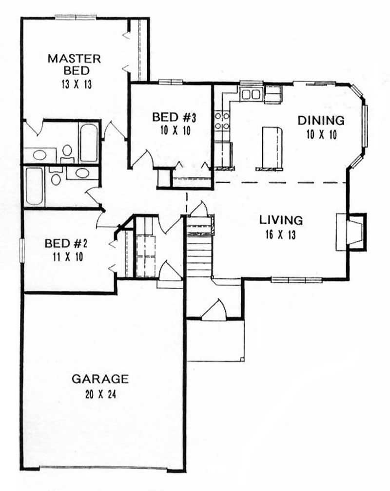 Floor Plan First Story of Ranch Plan #103-1107