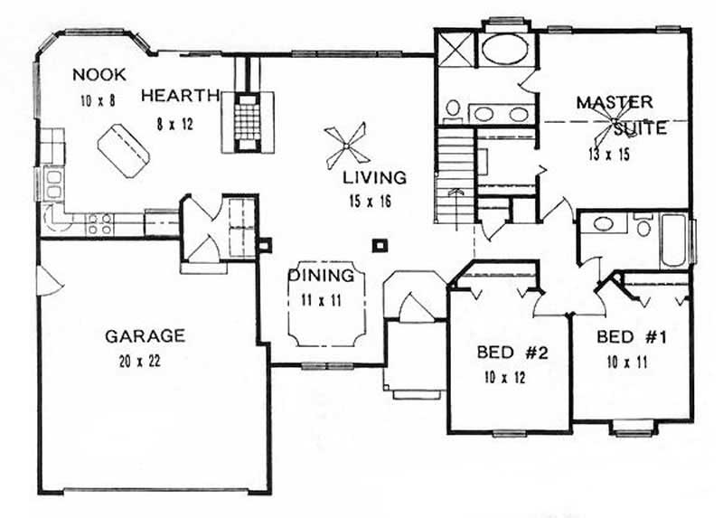 Floor Plan First Story of Ranch Plan #103-1108