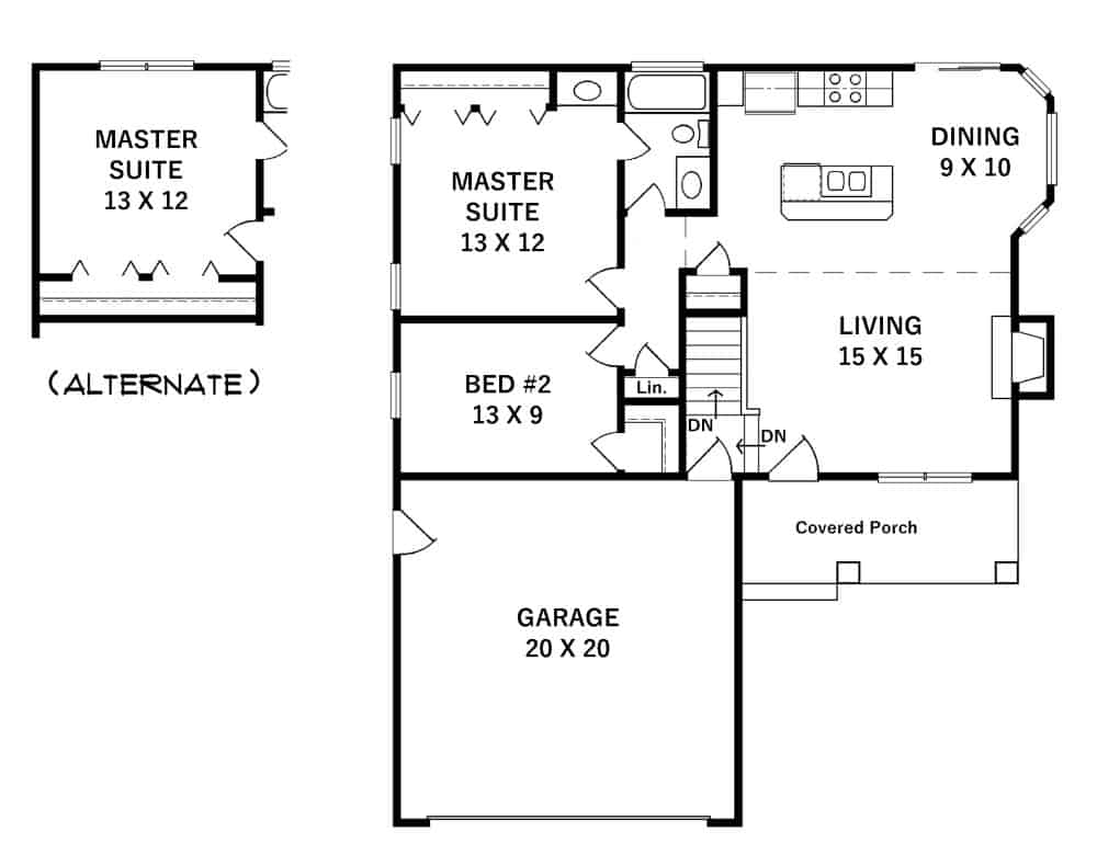 Floor Plan Main Level of Cottage Plan #103-1114
