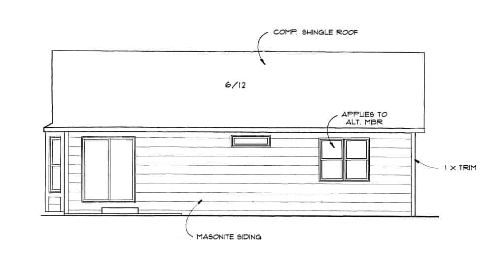 Home Plan Rear Elevation of this 2-Bedroom,880 Sq Ft Plan -103-1114