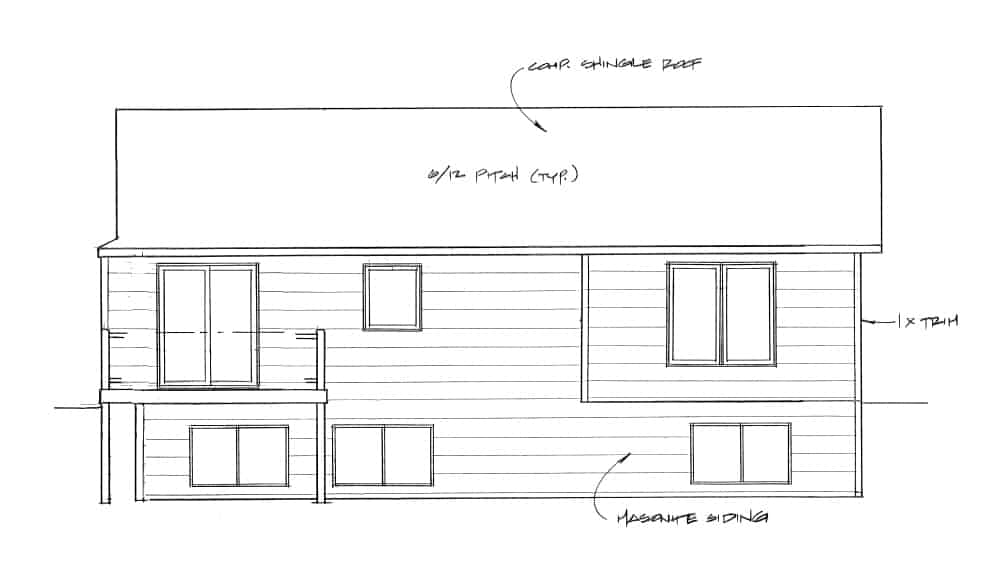 Home Plan Rear Elevation of this 2-Bedroom,980 Sq Ft Plan -103-1116