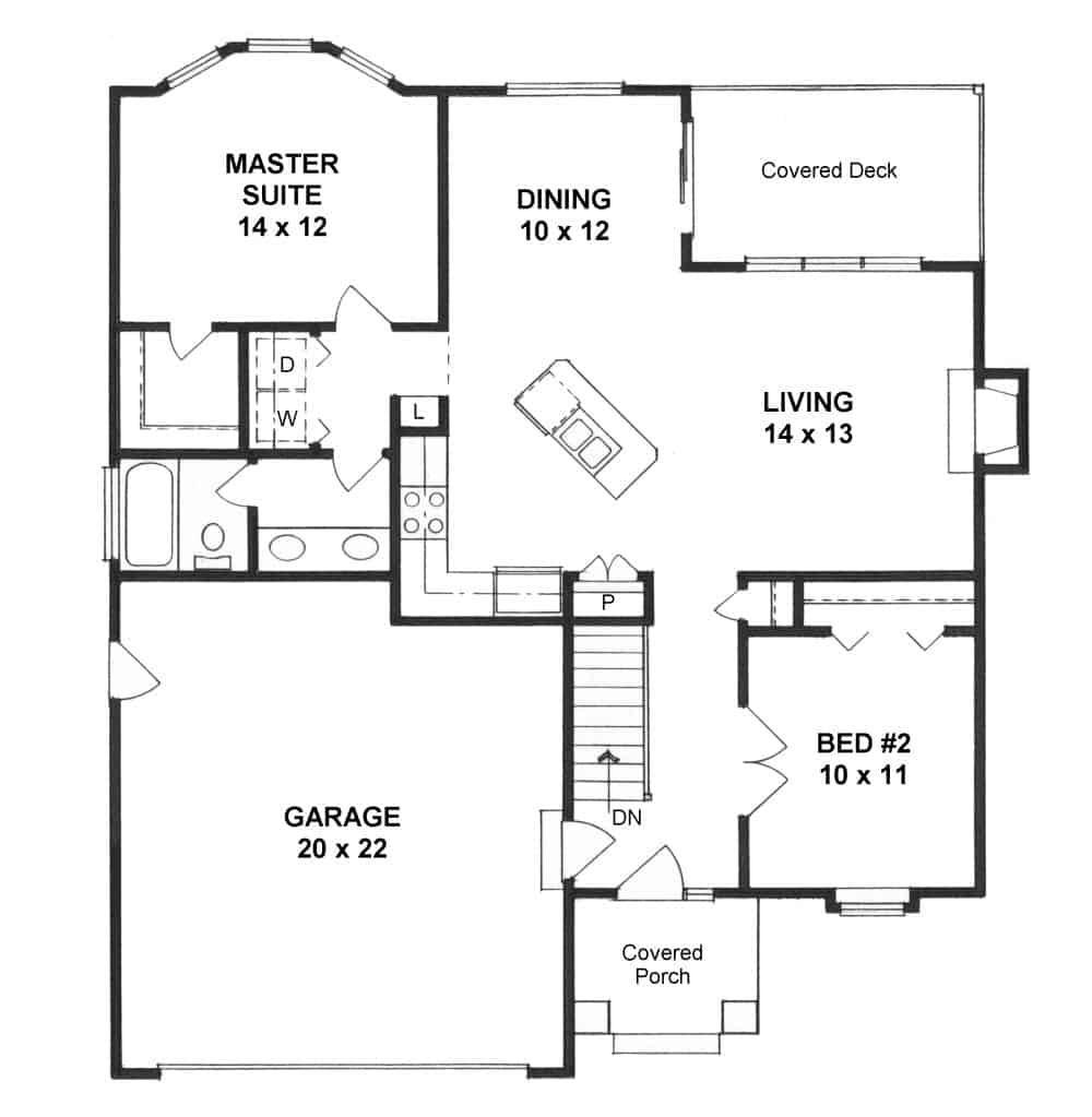 Floor Plan Main Level of Craftsman Plan #103-1117