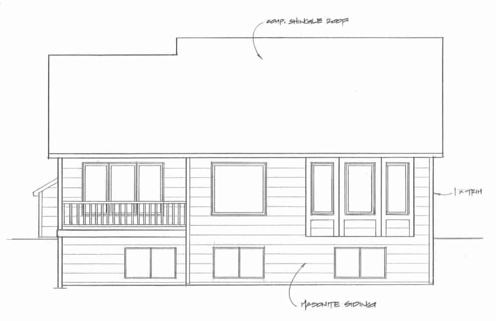 Home Plan Rear Elevation of this 2-Bedroom,1012 Sq Ft Plan -103-1117