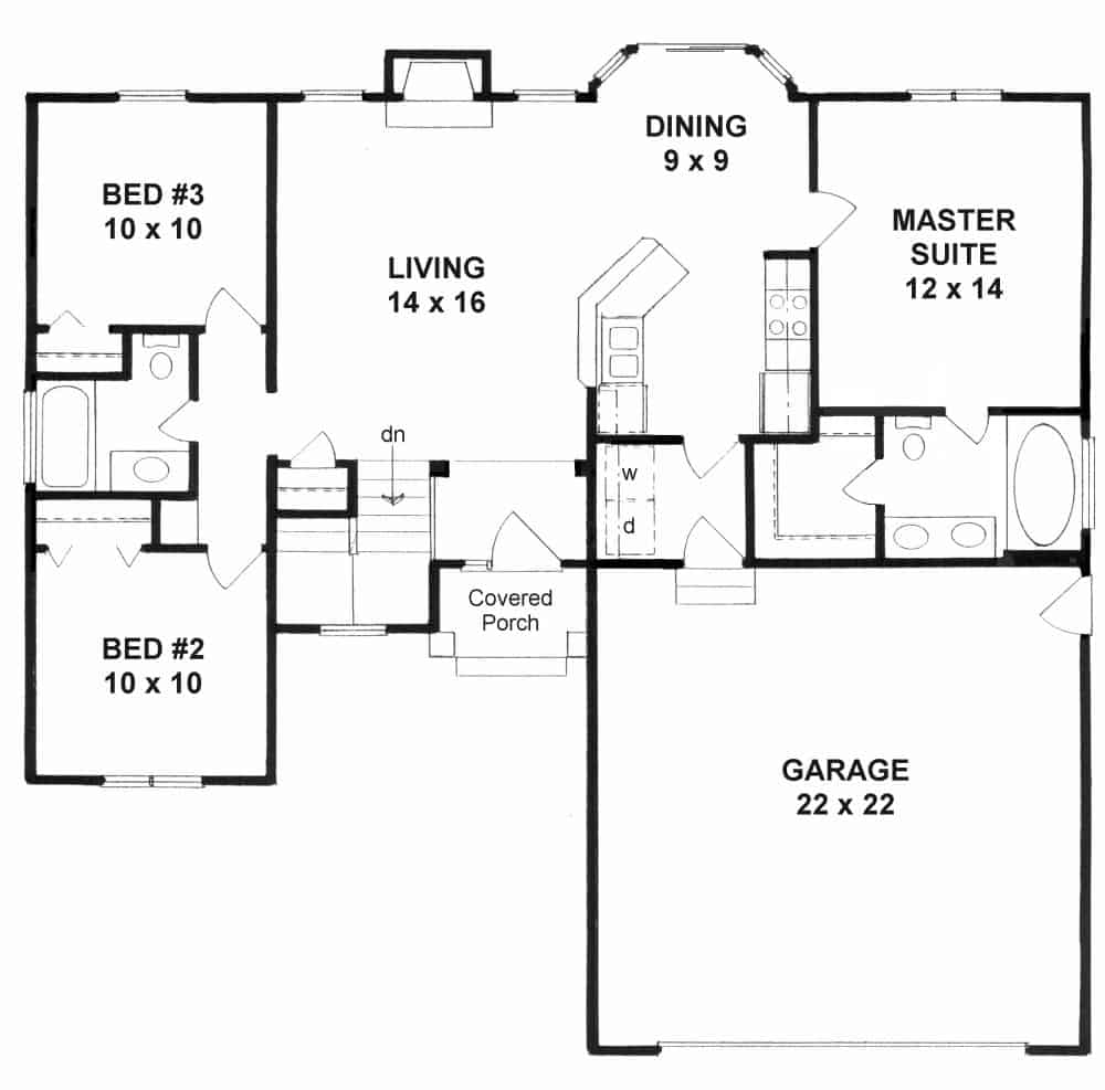 Floor Plan Main Level of Ranch Plan #103-1119