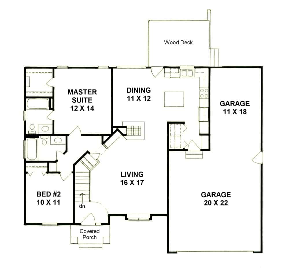 Floor Plan Main Level of Ranch Plan #103-1120