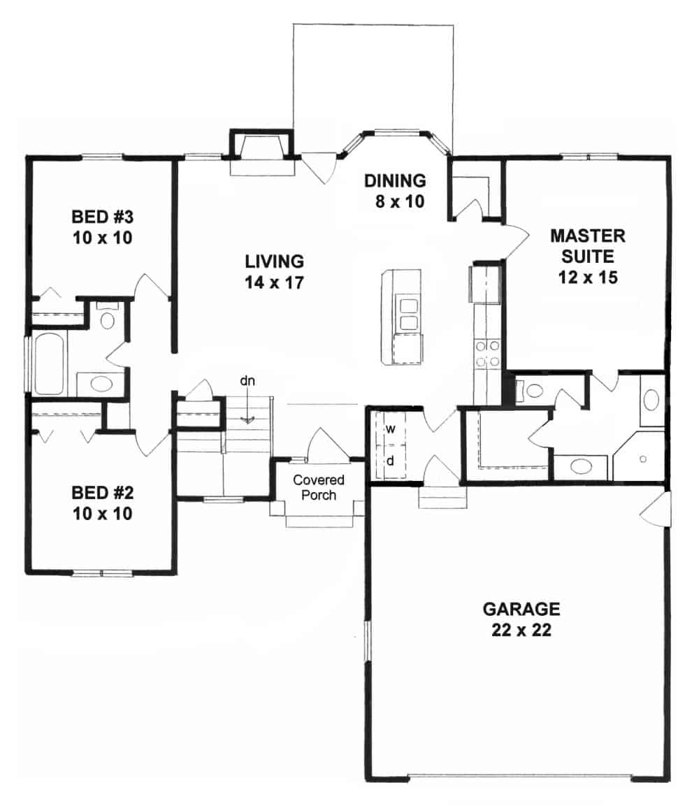 Floor Plan Main Level of Ranch Plan #103-1121