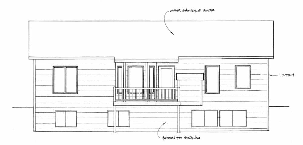 Home Plan Rear Elevation of this 3-Bedroom,1184 Sq Ft Plan -103-1121
