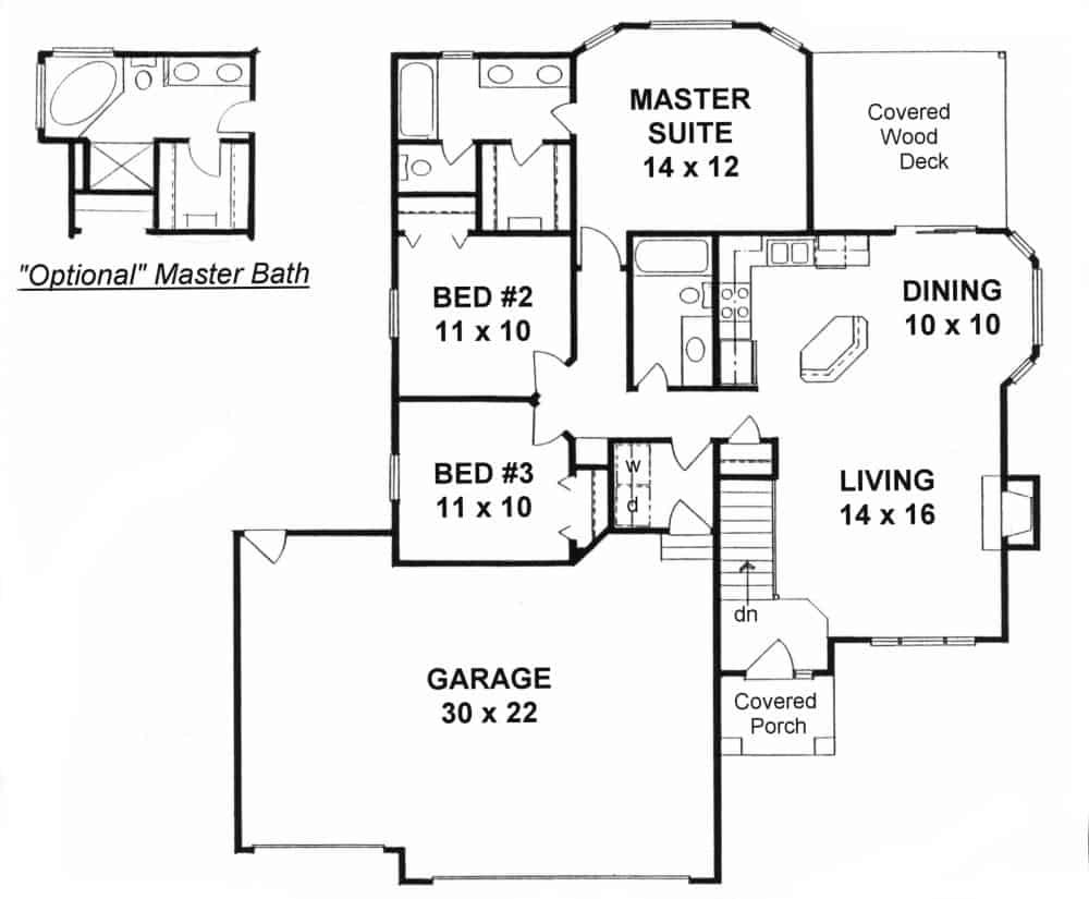 Floor Plan Main Level of Ranch Plan #103-1122