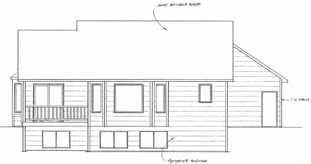 Home Plan Rear Elevation of this 3-Bedroom,1206 Sq Ft Plan -103-1122