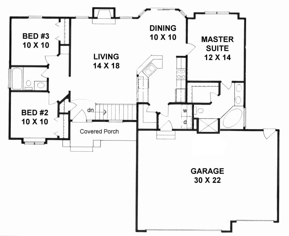Floor Plan Main Level of Ranch Plan #103-1123