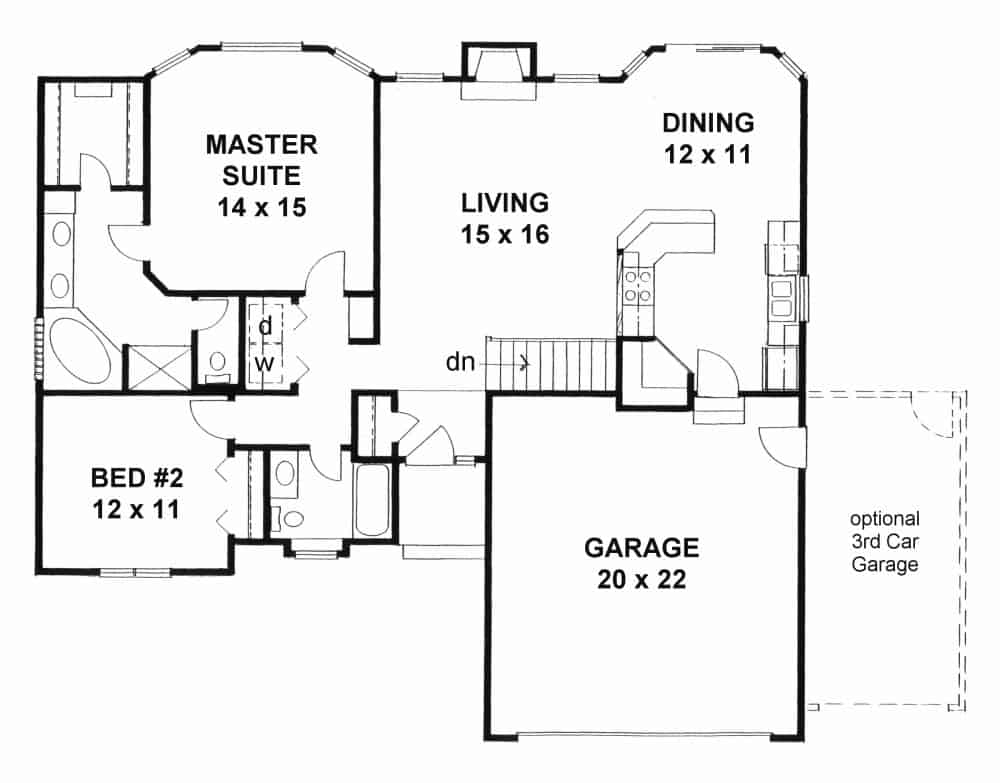 Floor Plan Main Level of Ranch Plan #103-1126