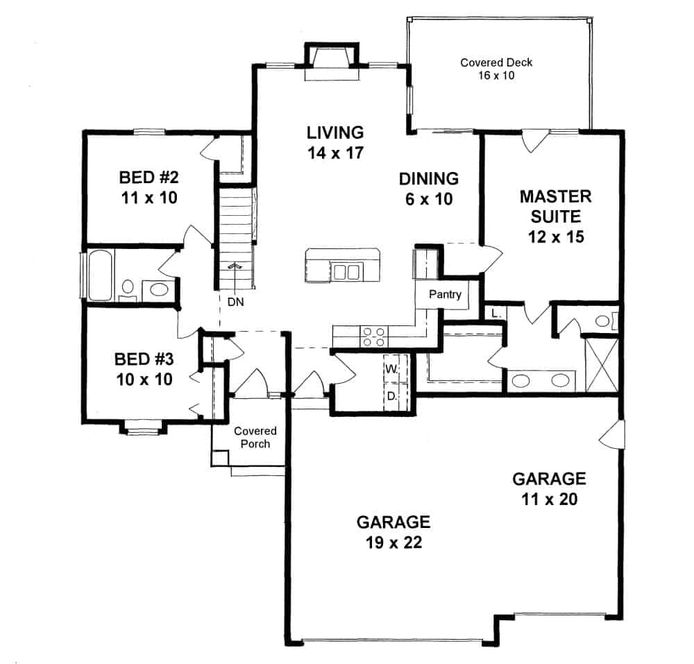 Floor Plan Main Level of Ranch Plan #103-1127