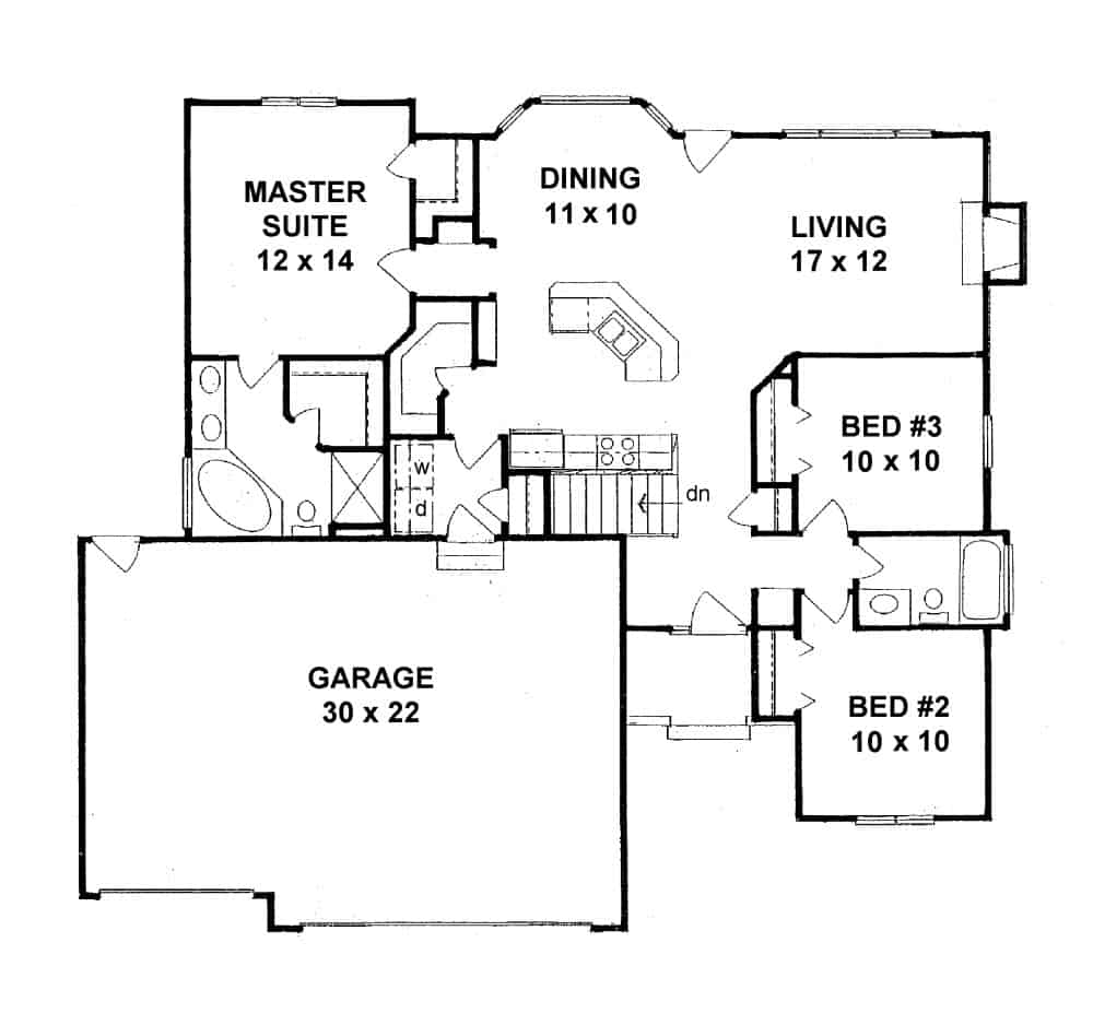 Floor Plan Main Level of Ranch Plan #103-1128