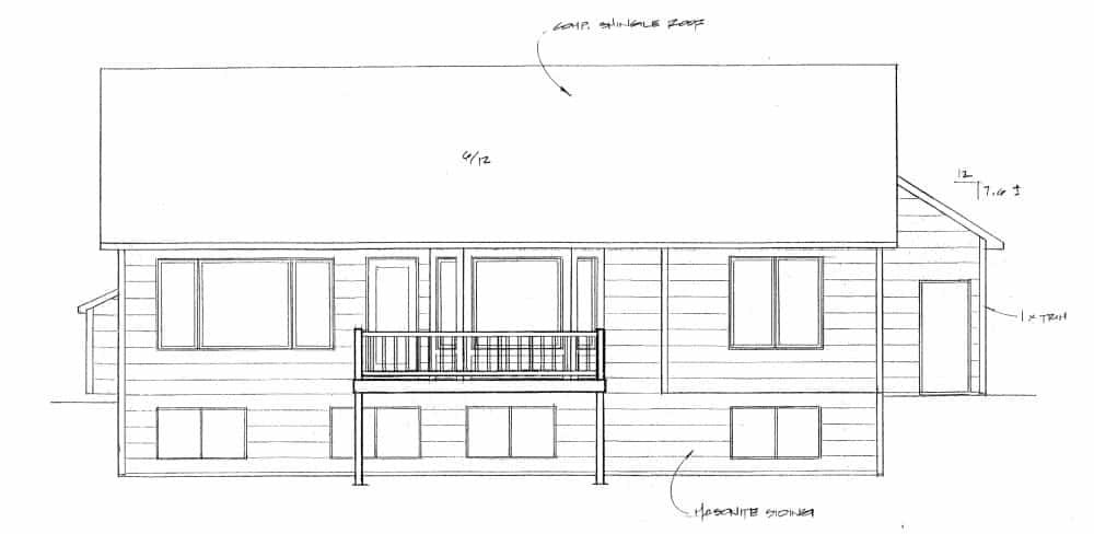 Home Plan Rear Elevation of this 3-Bedroom,1288 Sq Ft Plan -103-1128