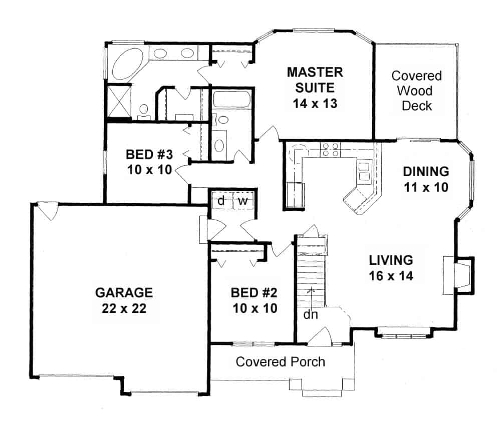 Floor Plan Main Level of Ranch Plan #103-1129