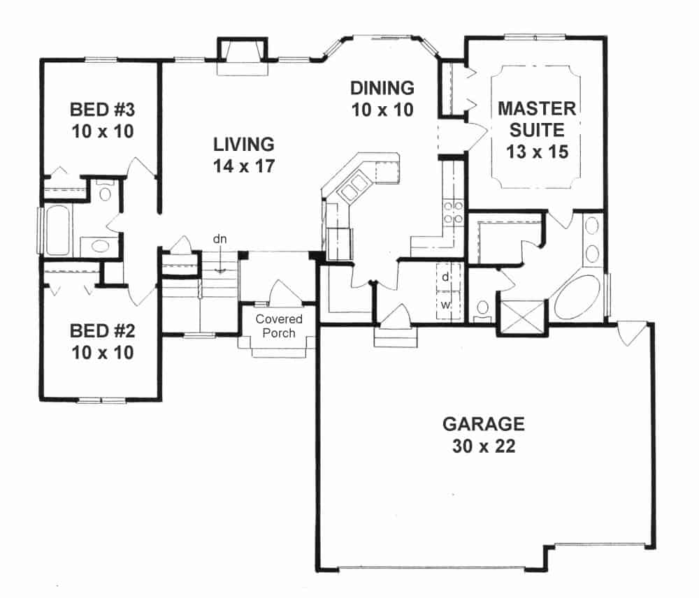 Floor Plan Main Level of Ranch Plan #103-1130