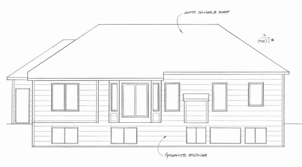 Home Plan Rear Elevation of this 3-Bedroom,1315 Sq Ft Plan -103-1130