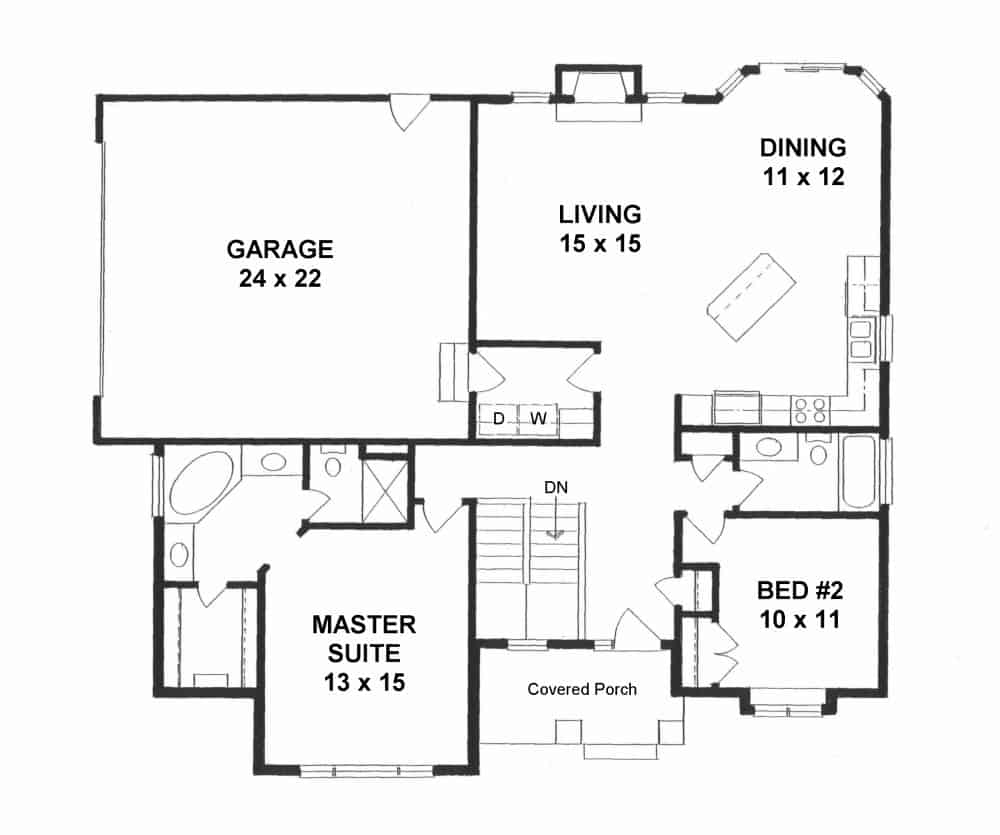Floor Plan Main Level of Ranch Plan #103-1132