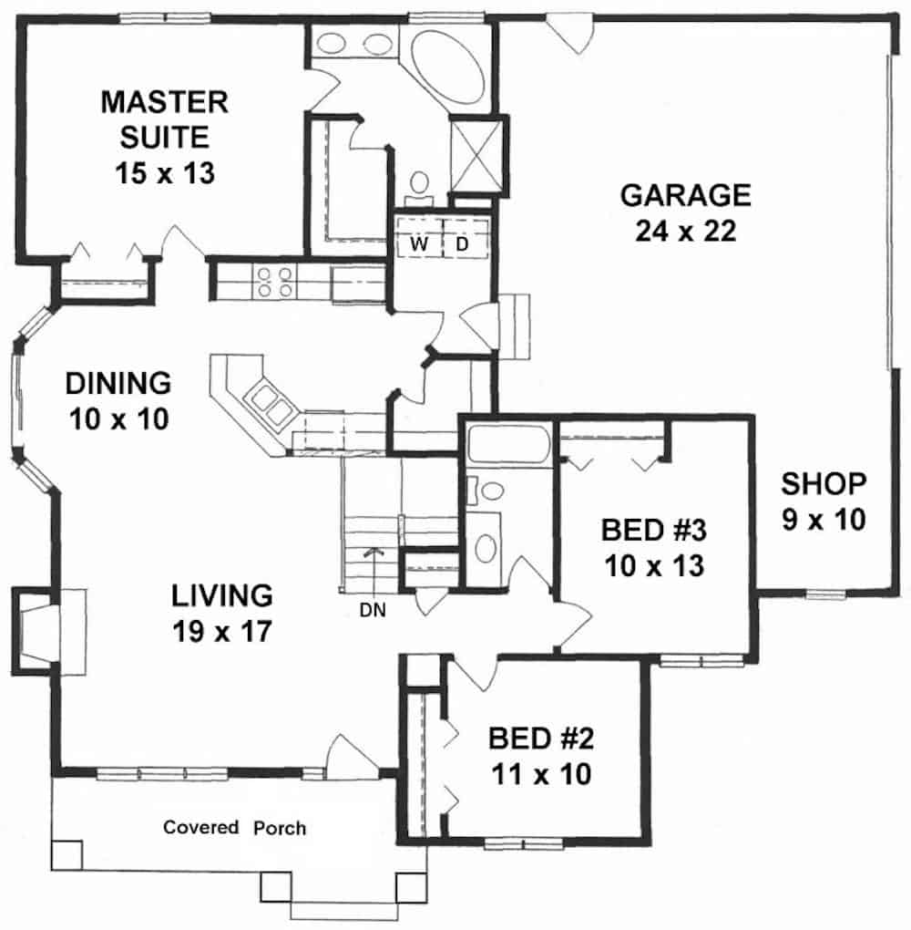 Floor Plan Main Level of Craftsman Plan #103-1133