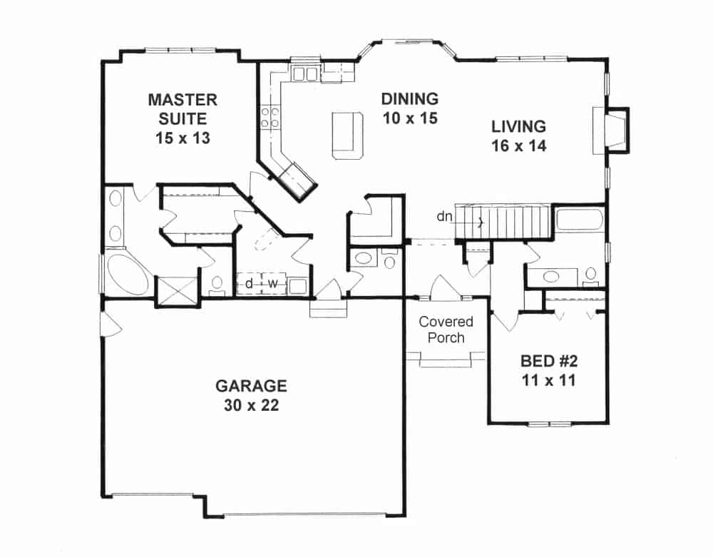 Floor Plan Main Level of Ranch Plan #103-1134
