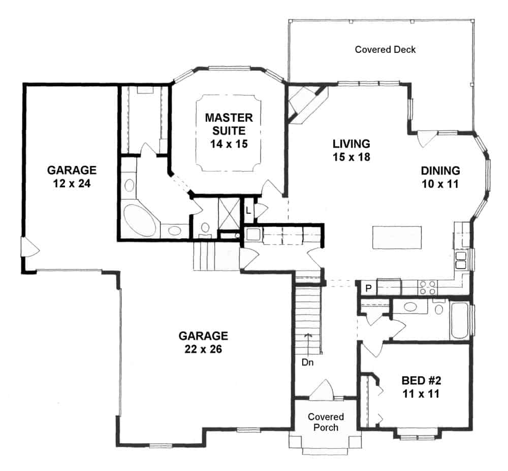 Floor Plan Main Level of Ranch Plan #103-1135