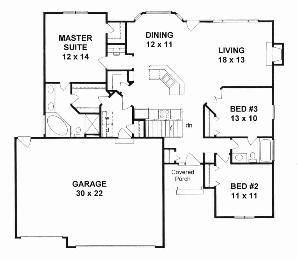 Floor Plan Main Level of Ranch Plan #103-1136