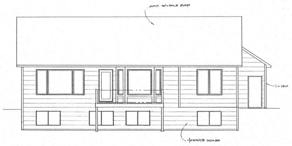 Home Plan Rear Elevation of this 3-Bedroom,1396 Sq Ft Plan -103-1136
