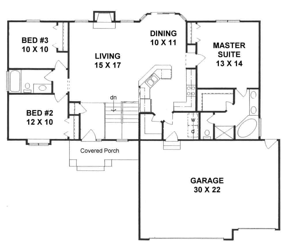 Floor Plan Main Level of Ranch Plan #103-1138